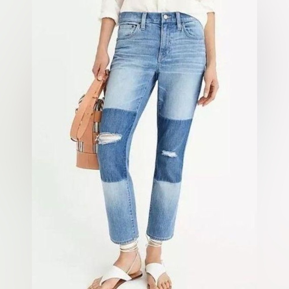EUC J Crew Slim Broken In Patchwork Boyfriend Distressed Jeans Size 26